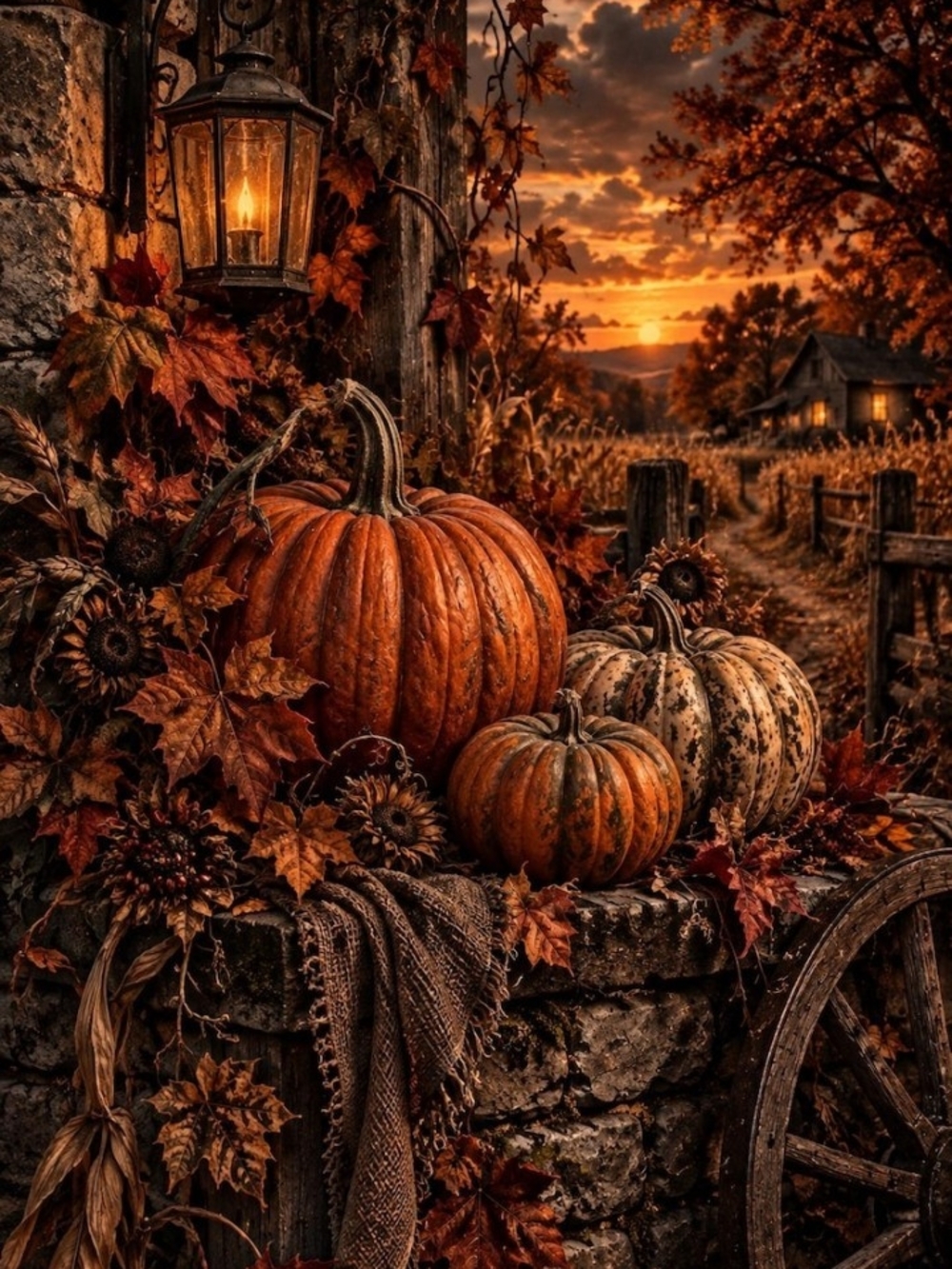 Autumn Harvest Decorative Pumpkin Orange & Cream 8x10